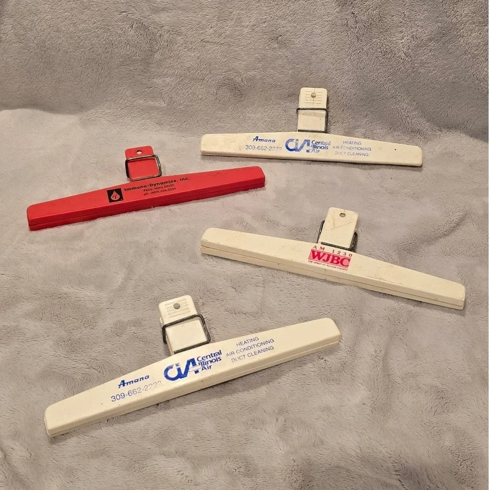 Lot of 4 Vintage Promotional Chip Clips Central Illinois Air WJBC Immuno Dynamic